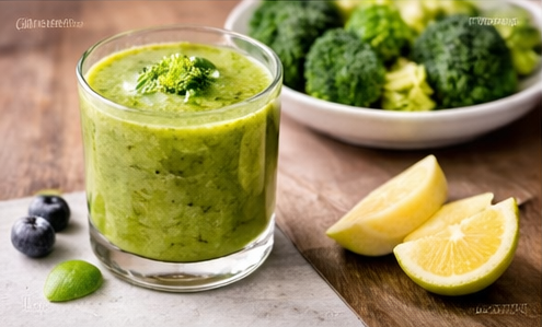 Broccoli microgreen power smoothie with blueberries